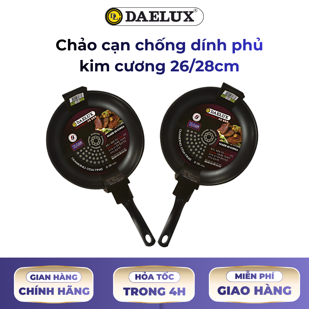 [Made in Korea]  Chảo cạn Hàn Quốc Daelux - chống dính phủ vân kim cương Daelux 26/28cm DXF-D26/D28
