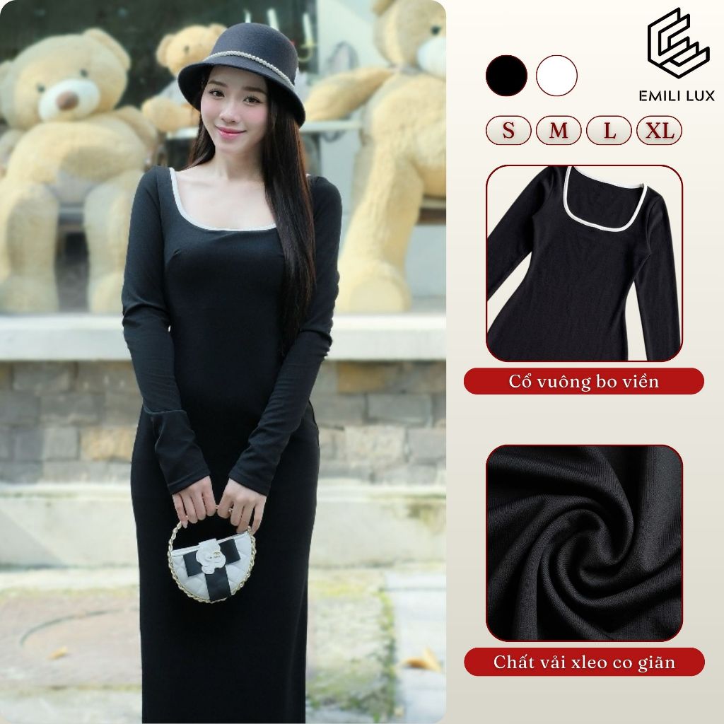 Đầm body cổ vuông dài tay Emili Design tôn dáng quyến rũ [V238]