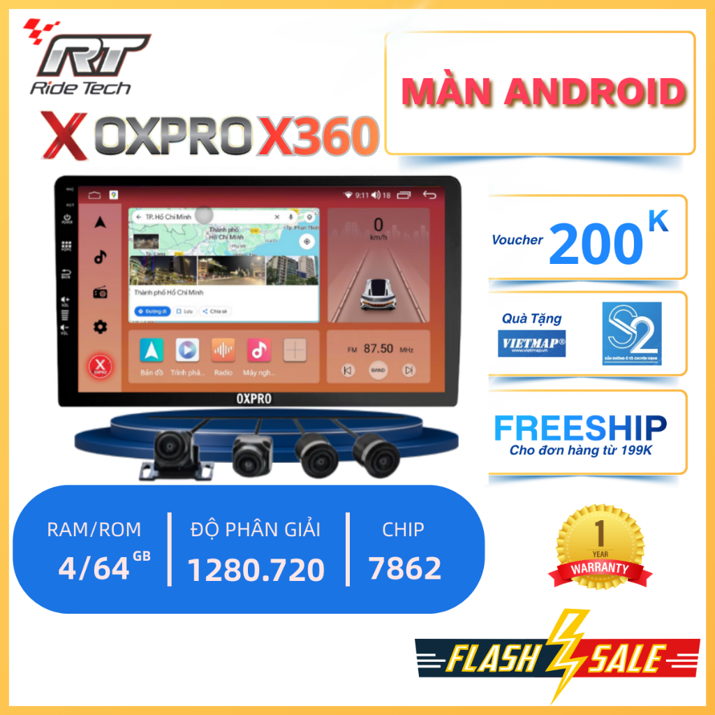 Màn Hình Android Ô Tô OXPRO X360 - Chip 8x, 7862, Màn Liền Cam 360 Ram4 Rom64, Bảo hành chính hãng 1