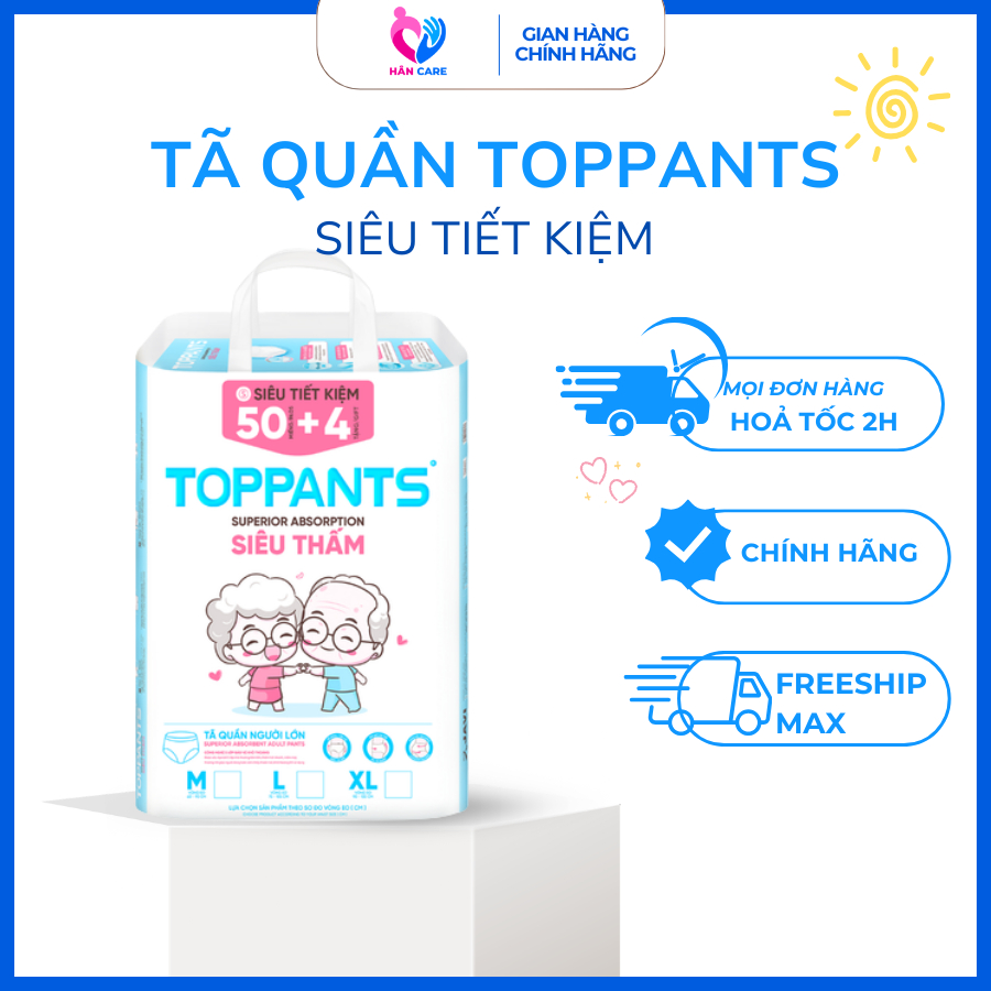 [ BÁN CHẠY] Tã Quần Người Lớn A1, A2, TOPPANTS  Tiết Kiệm, Bỉm Quần Siêu Mềm Mại, Khô Thoáng Đủ Size