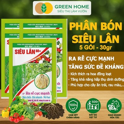 5 Gói Phân Bón Lá Greenhome, Siêu Lân 60+, Gói 30gr, Phát Triển Rễ, Tạo Mầm Hoa, Kích Ra Hoa