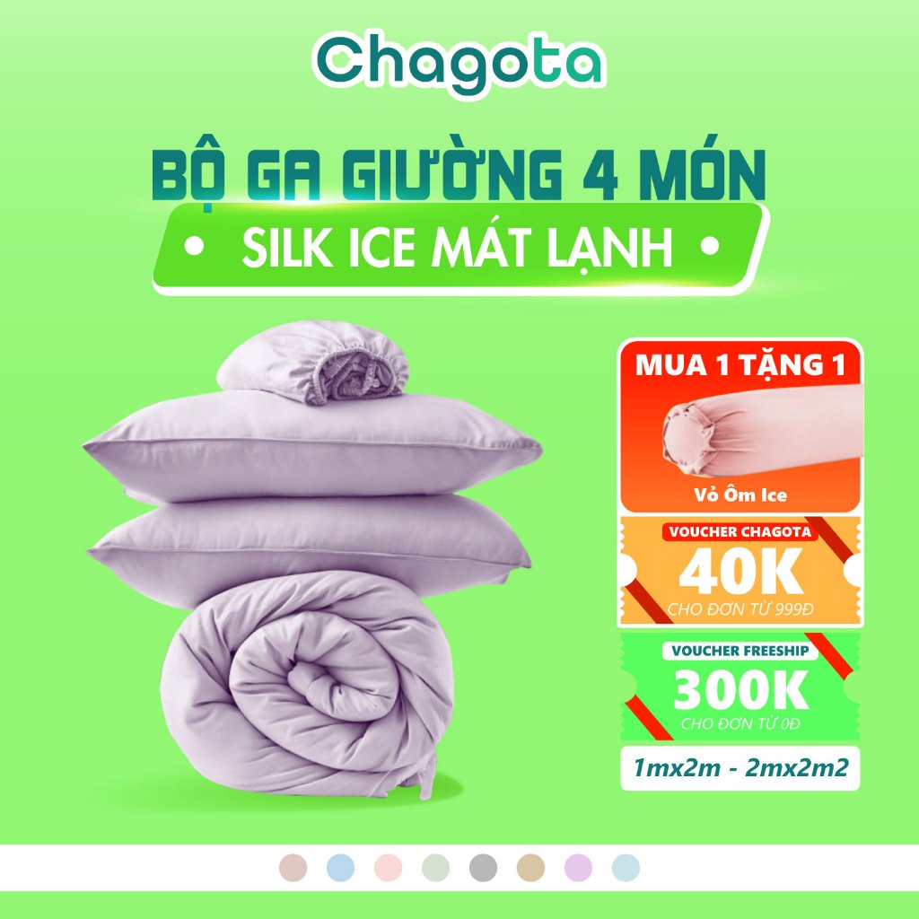 Bộ Chăn Ga Gối Lụa Silk Ice Chagota, Chất Liệu Mềm Mịn, Điều Hoà Nhiệt Độ Tốt, Kích Thước 1mx2m-2mx2