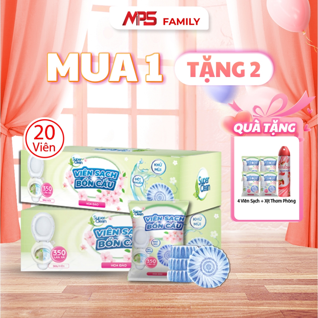 Combo 20 Viên Sạch Bồn Cầu Super Clean - Tặng thêm 4 Viên Sạch Bồn Cầu Super Clean Và 1 Xịt Thơm Phò