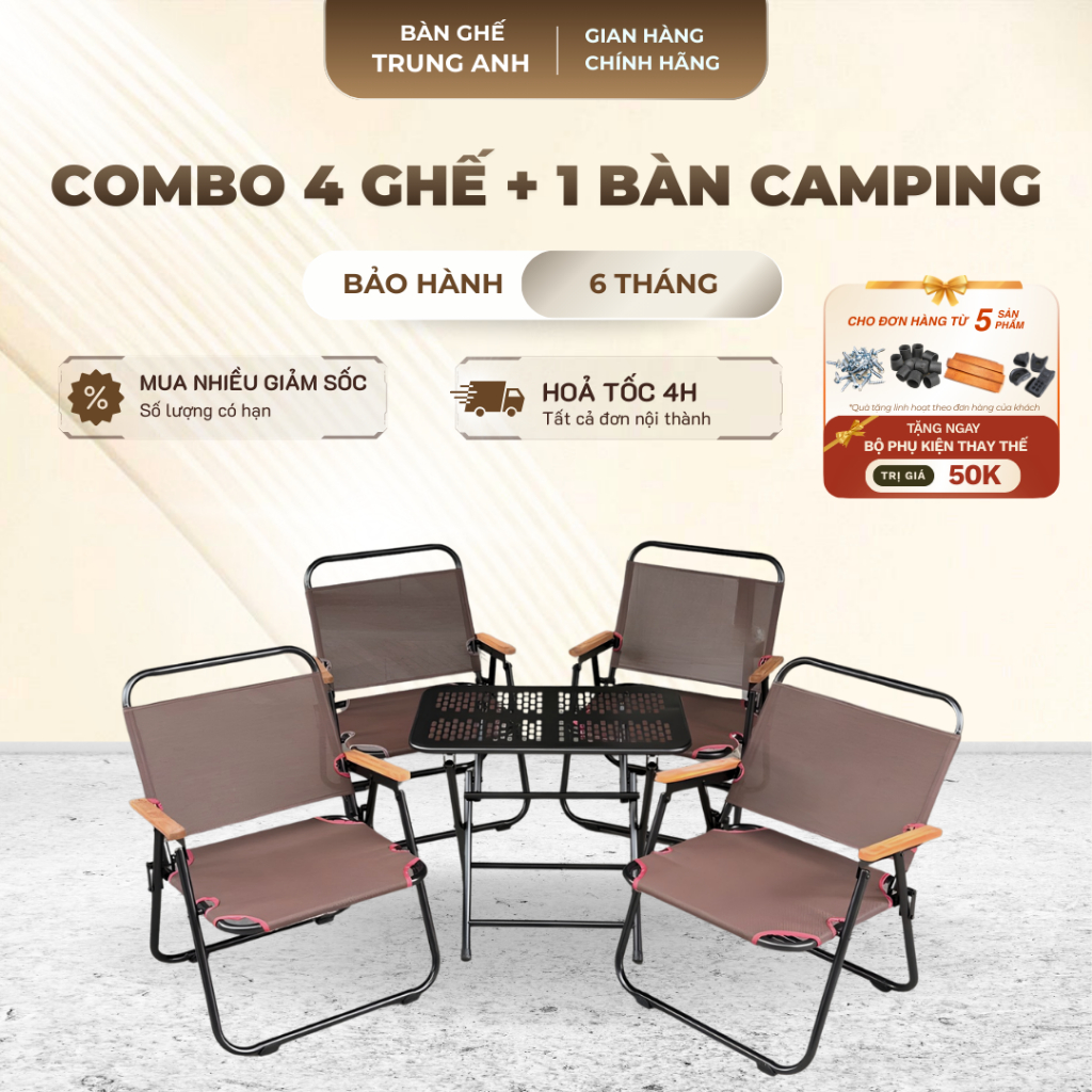 Combo 4 ghế + 1 bàn...ghế camping..bàn ghế cf sân vườn