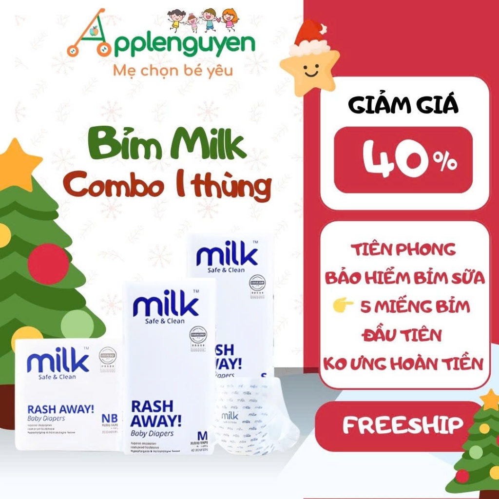 Combo 1 thùng Bỉm Milk thuần chay Malaysia đủ size | Applenguyen94