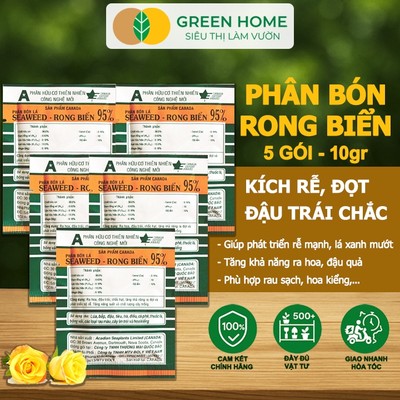 5 Gói Phân Bón Lá Rong Biển GreenHome, Seaweed, Gói 10gr, Hữu Cơ, Đậu Trái, Chắc Hạt, Tăng Ra Đọt