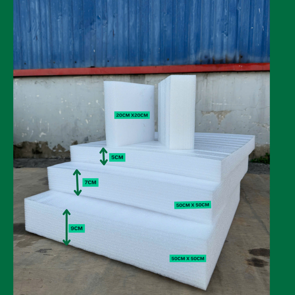 Tấm Xốp PE Foam Dẻo Dày 5cm/7cm/9cm - Xốp Cắm Hoa, Lót Hàng Chống Va Đập, Làm Thủ Công DIY (Nhiều Kí