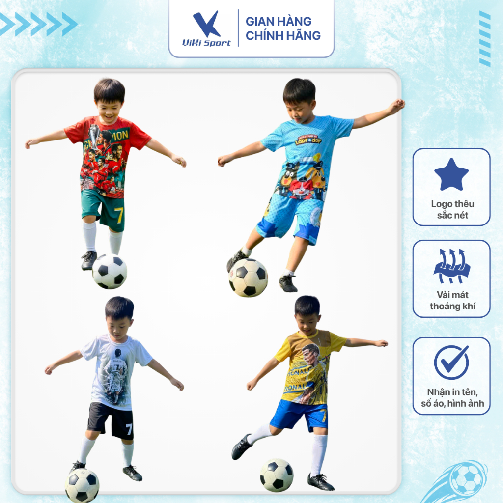 Đồ đá banh trẻ em thun mè cao cấp, mặc hè mát mẻ, thấm hút mồ hôi, co giãn tốt, dễ vận động SV16 | ViKi Sport