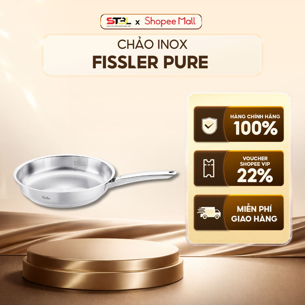 Chảo inox Fissler Pure 20-24-28CM chính hãng thép không gỉ 18/10 cao cấp độ bền cao, đáy từ CookStar