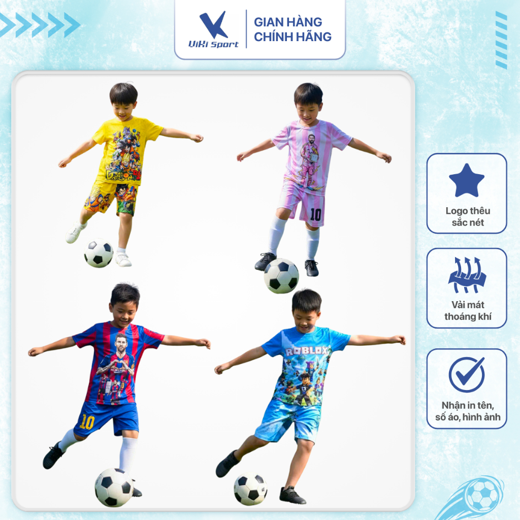Đồ đá banh trẻ em thun mè cao cấp, mặc hè mát mẻ, thấm hút mồ hôi, co giãn tốt, dễ vận động SV15 | ViKi Sport