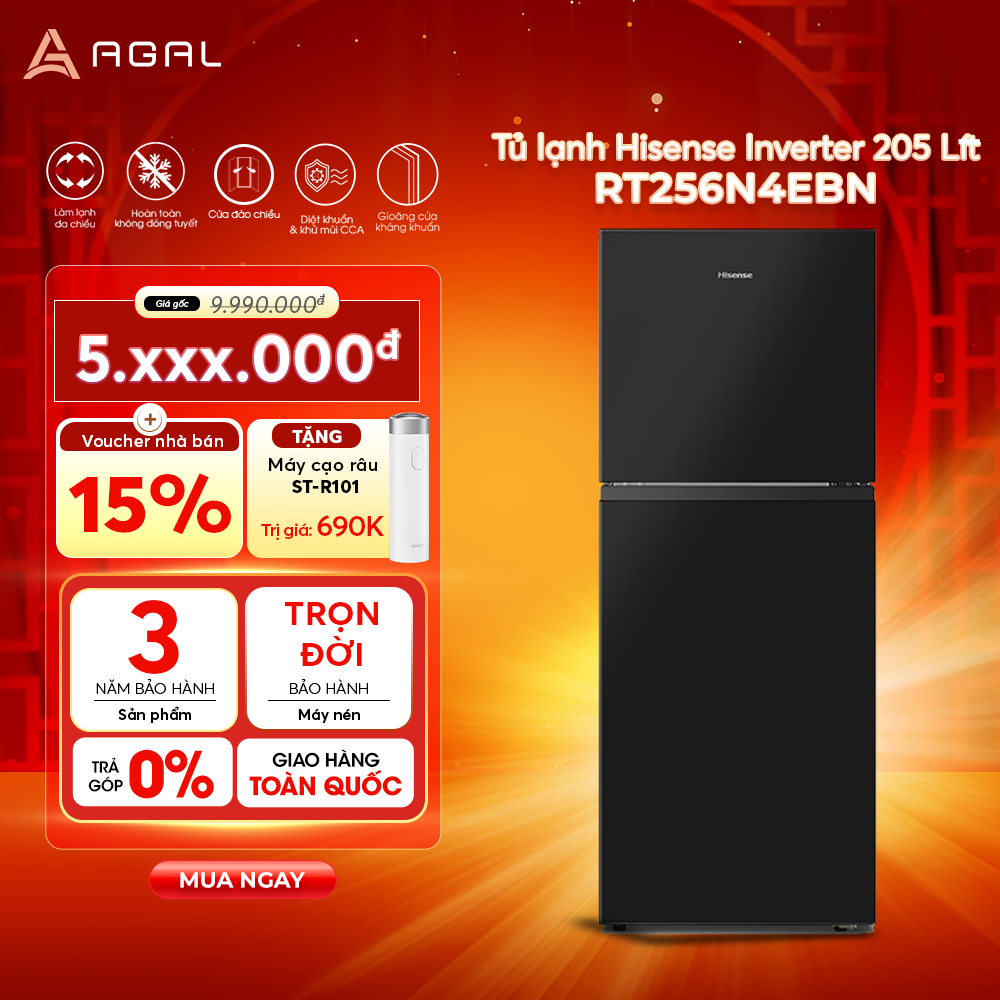 Tủ lạnh Hisense 205 lít RT256N4EBN, Tủ Lạnh Ngăn Đông Trên, Công Nghệ Inverter Pro