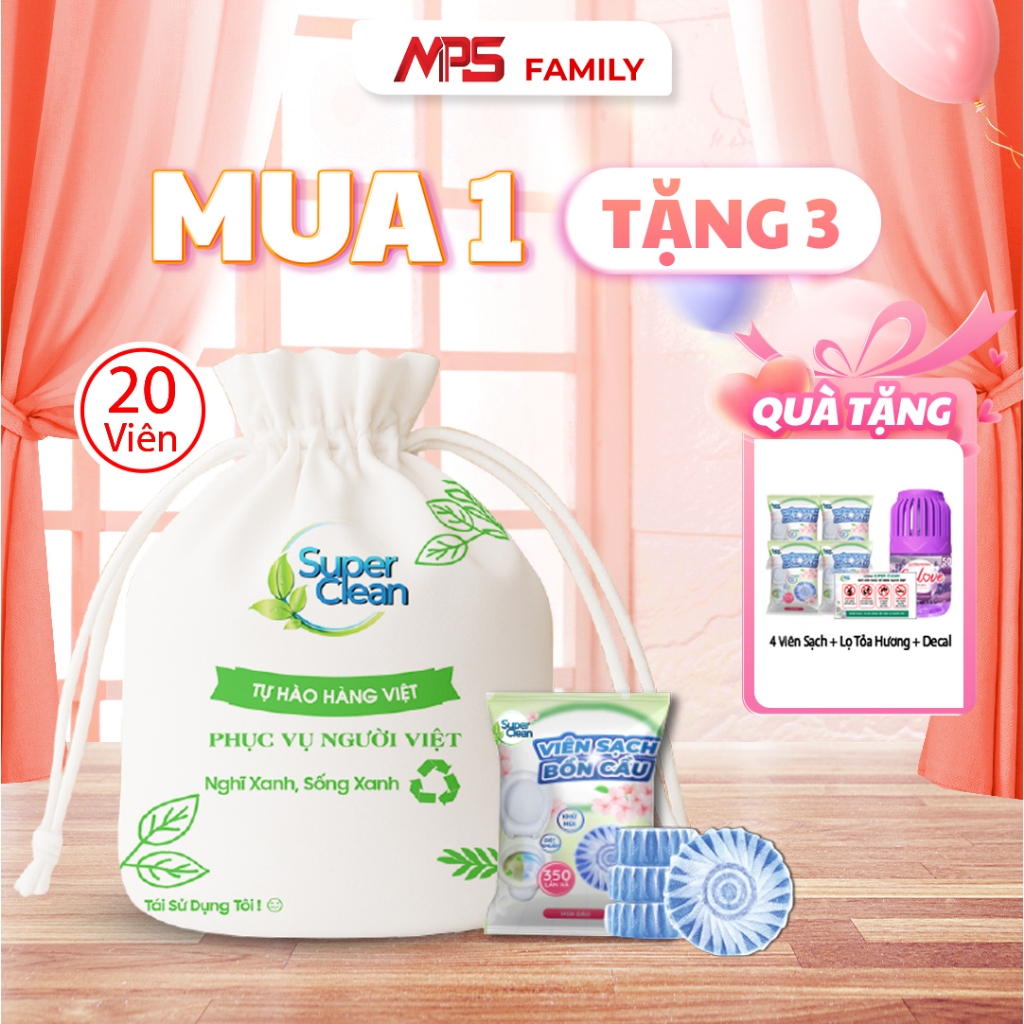 Combo 20 Viên Sạch Bồn Cầu Super Clean Tặng Thêm 4 viên Viên Sạch Bồn Cầu Super Clean và Lọ Tỏa Hươn