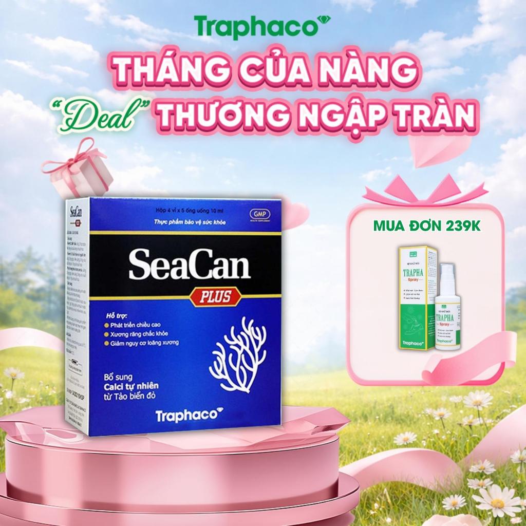 TPBVSK SEACAN PLUS - Bổ Sung Canxi TừTảo Biển Đỏ Giúp Răng Xương Chắc Khỏe, Ngừa Loãng Xương Hộp 4 Vỉ x 5 Ống