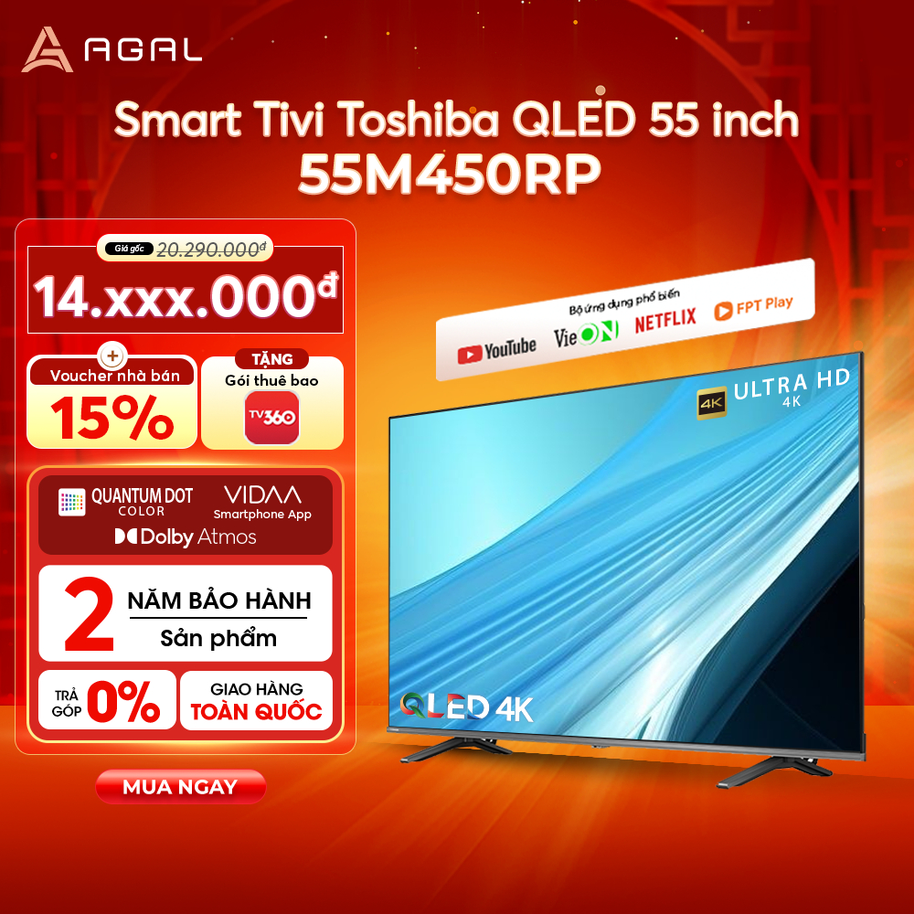 Smart Tivi Toshiba 55 inch QLED 4K UHD 55M450NP, Điều Khiển Giọng Nói, Bảo Hành 2 Năm