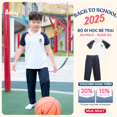 Mix set đi học bé trai ILABY áo polo trắng phối tay navy và quần âu [2578+3092]