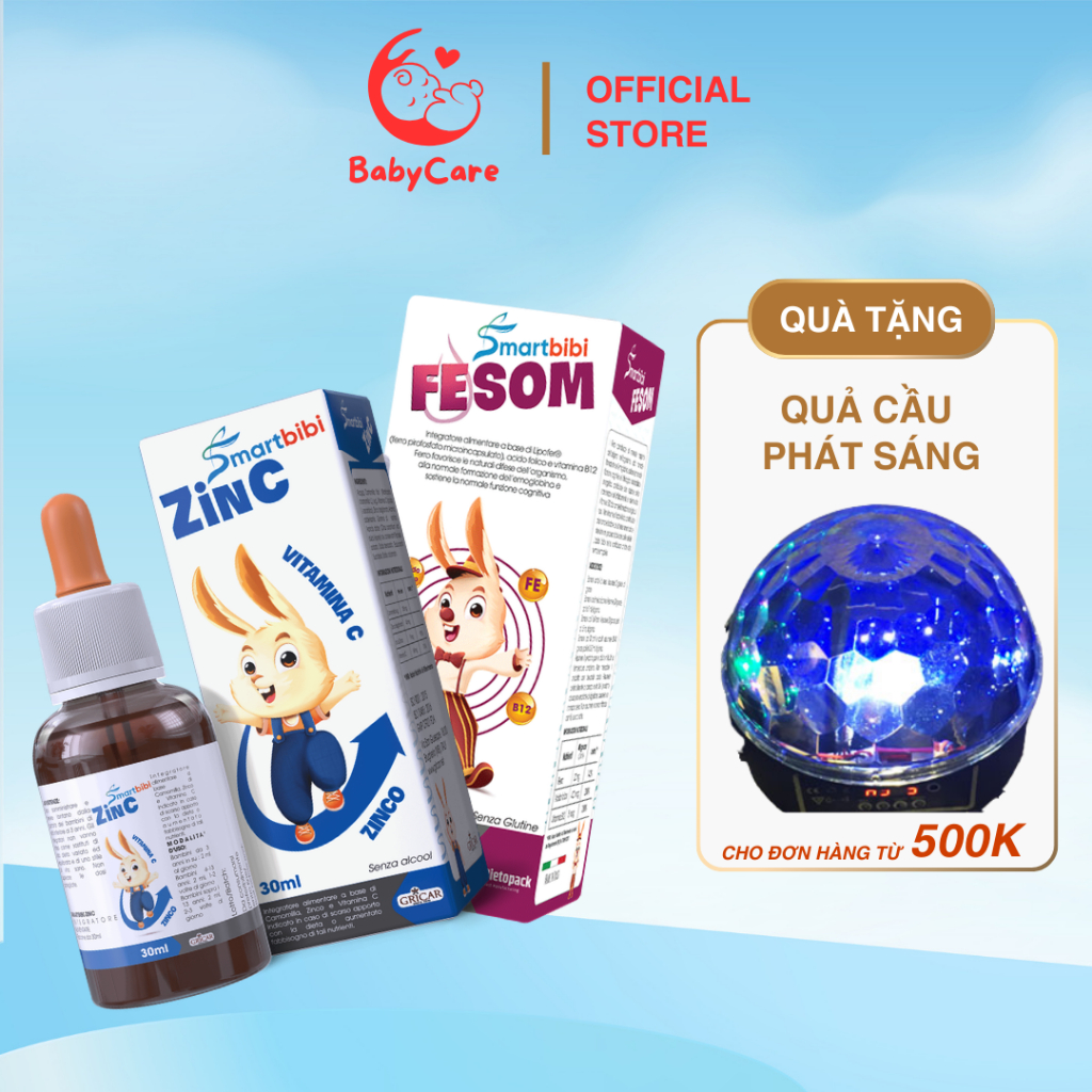 Sắt kẽm hữu cơ cho bé Smartbibi Zinc - Fesom giúp hỗ trợ ăn ngon, giảm biếng ăn, tăng sức đề kháng