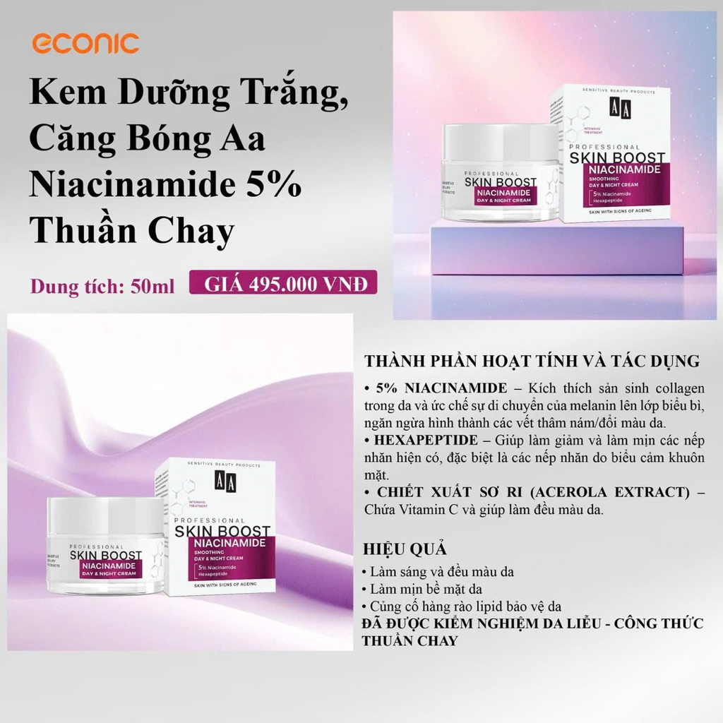 Kem Dưỡng Trắng Căng bóng AA Niacinamide 5% Thuần Chay