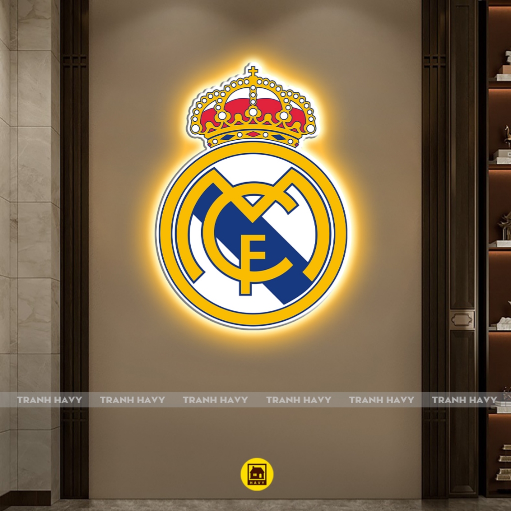 Logo LED Mica Tráng Gương CLB Real Madrid In UV 8K Cao Cấp