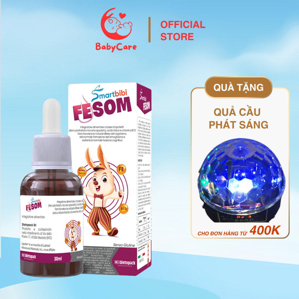Sắt hữu cơ Smartbibi Fesom Dạng Nhỏ Giọt Cho Trẻ Bổ Sung Vitamin B12, Dễ Dàng Tiêu Hóa 30ml