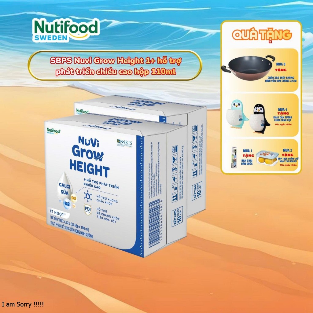[CÓ QUÀ] Combo 2 Thùng 24 hộp SBPS Nuvi Grow Height 1+ hỗ trợ phát triển chiều cao hộp 110ml