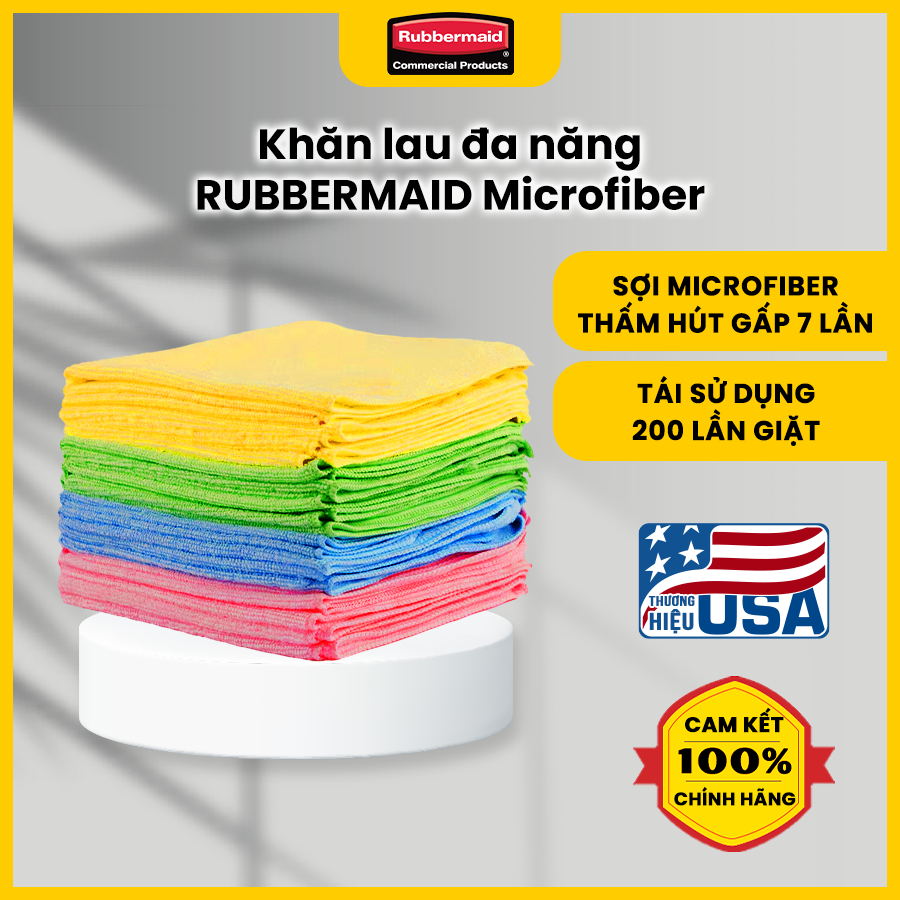 Khăn lau đa năng Rubbermaid với chất liệu Microfiber cao cấp chuẩn HACCP 1820581