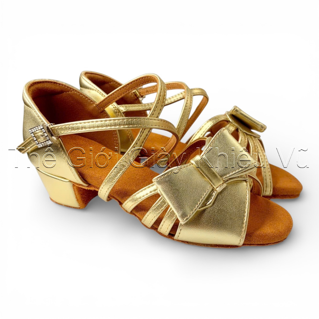 Giày Latin Bé Gái Khiêu Vũ Dancesport KDance 114 Gót Vuông (114K) - Vàng