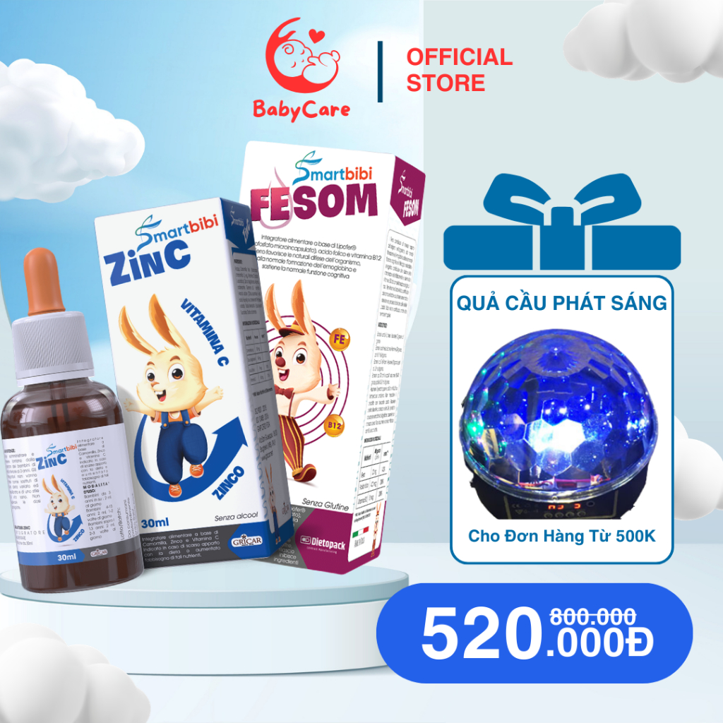 Sắt kẽm hữu cơ cho bé Smartbibi Zinc - Fesom giúp hỗ trợ ăn ngon, giảm biếng ăn, tăng sức đề kháng