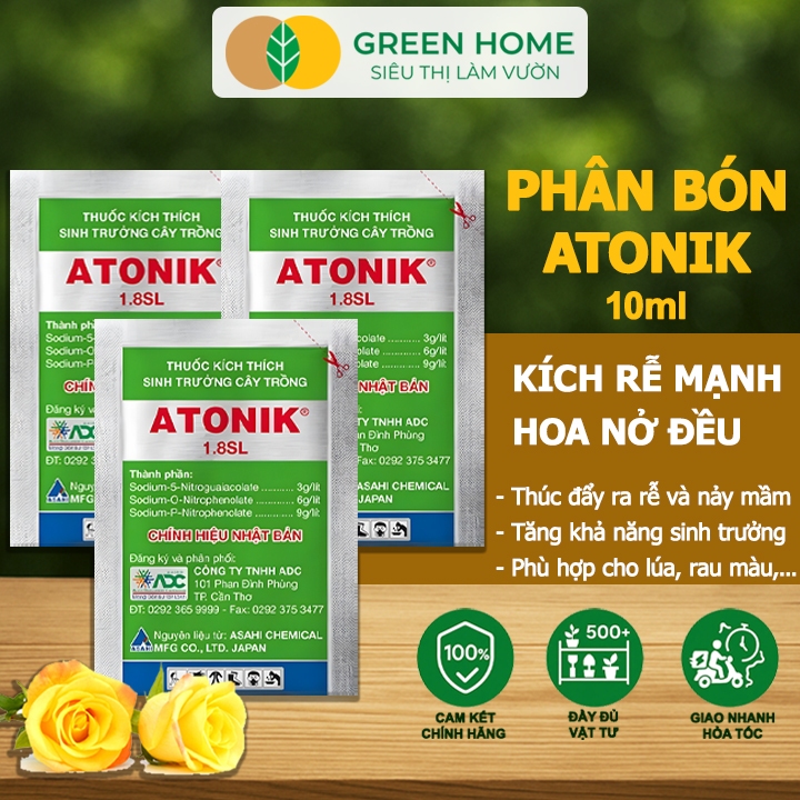3 Gói Phân Bón Lá Atonik GreenHome, Gói 10ml, Thúc Đẩy Sinh Trưởng Cây Trồng Chuyên Lan, Hoa Hồng