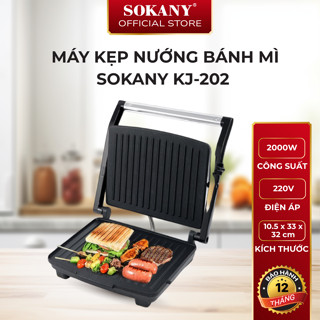 Máy kẹp nướng bánh mì Sokany KJ-202 máy kẹp nướng BBQ đa năng 2000W bảo hành 12 tháng