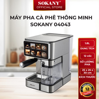 Máy pha cà phê thông minh Sokany Sk-04043 1.8L máy pha cà phê đa năng màn hình cảm ứng kèm vòi đánh sữa