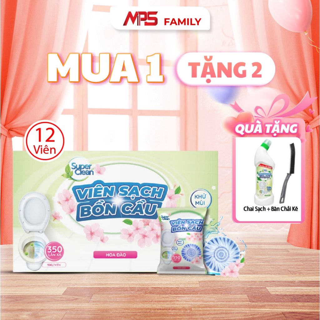 Combo 12 Viên Sạch Bồn Cầu Super Clean - Tặng 1 Chai Sạch Bồn Cầu Super Clean và 1 Bàn Chải Kẽ