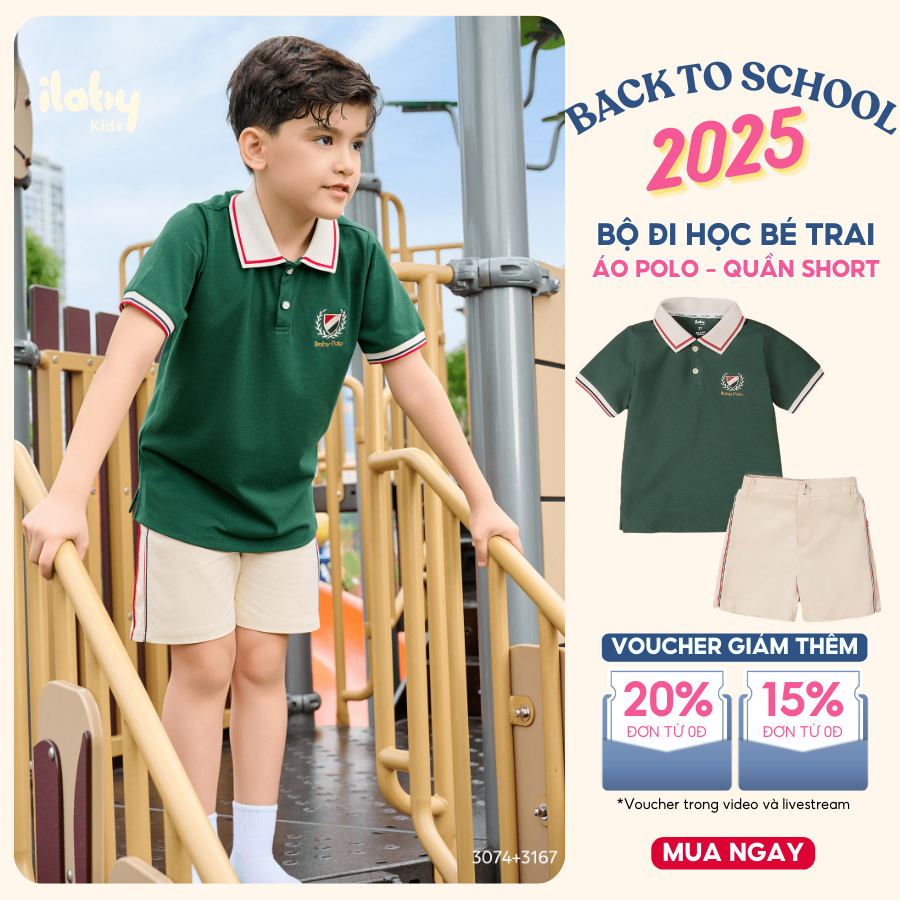 Mix set áo polo và quần short bé trai ILABY chất liệu cotton cá tính bé trai mặc đi chơi [3074+3167]