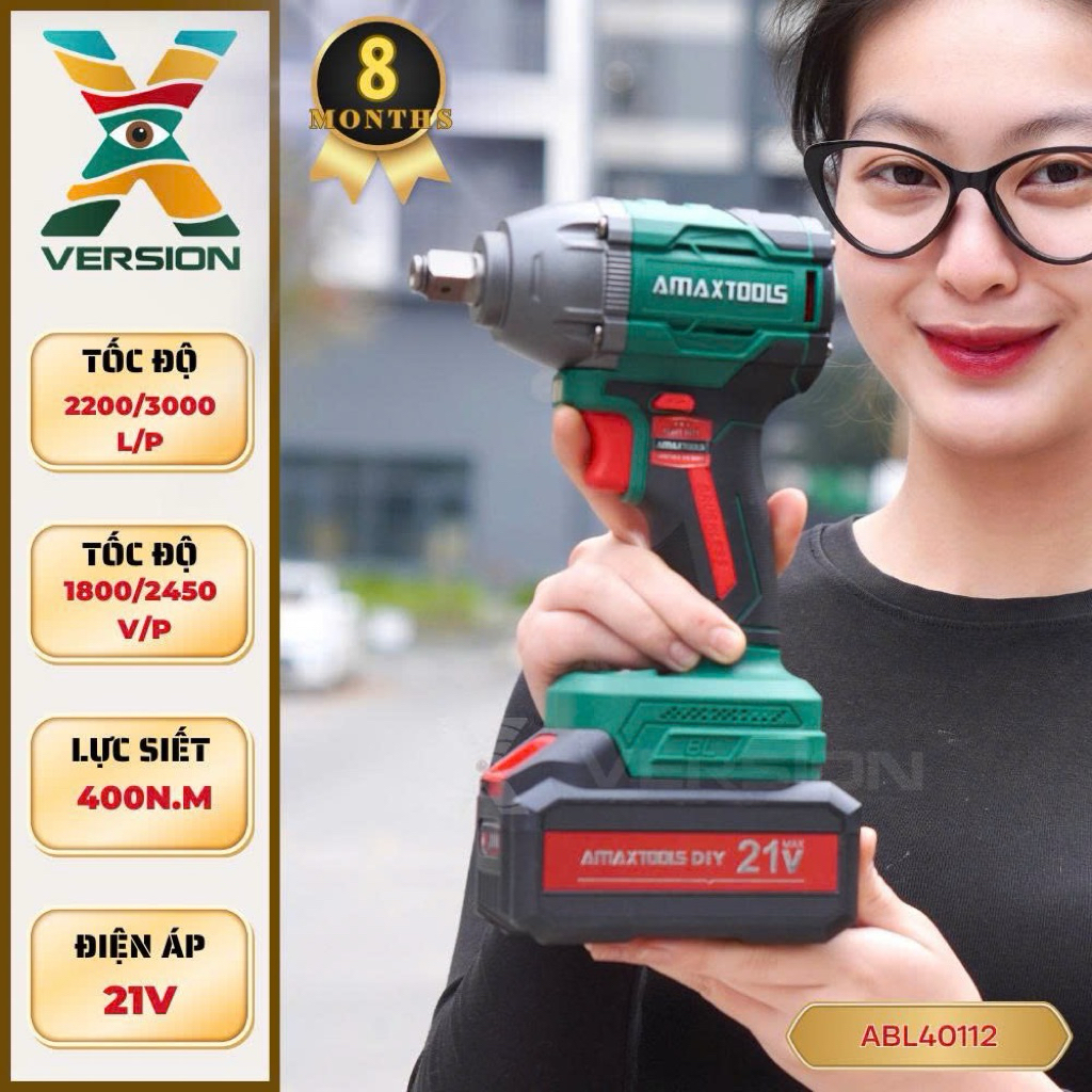 Combo máy siết bulong amaxtools - ABL40112, lực siết 350N.m đầu 1/2inch-Xversion