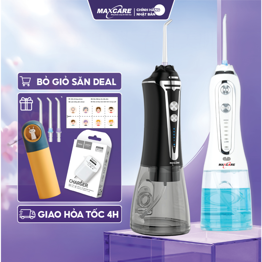 Máy tăm nước cầm tay mini Maxcare Max456S/456SE/468PRIME Nhật Bản, Công nghệ phun ngắt quãng, Tia nư