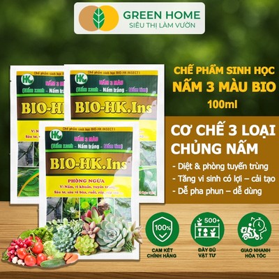 3 Gói Phân Bón Vi Sinh Nấm 3 Màu GreenHome, Hoàng Kim, Gói 100ml, Trừ Tuyến Trùng,Rệp Sáp,Sâu Vẽ Bùa