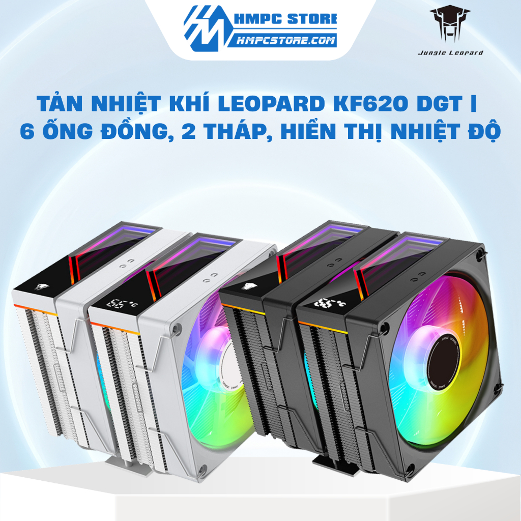Tản nhiệt khí Leopard KF620 DGT |  6 ống đồng, 2 Tháp, Hiển thị nhiệt độ - BH 12 tháng