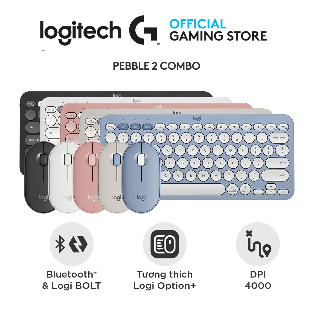 Logitech Pebble 2 Combo, K380S Keyboard and M350S Mouse - Silent Clicking & Typing, Easy-Switch