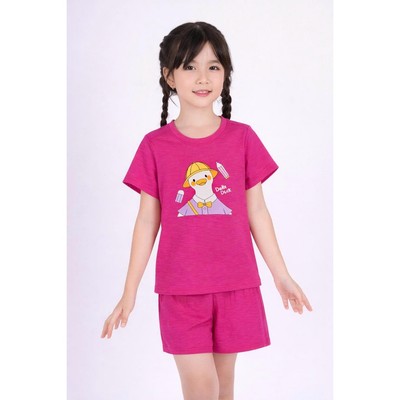 Đồ bộ bé gái chất cotton dệt kim thời trang Việt Thắng , quần đùi, áo cộc tay in hình - B63.6044