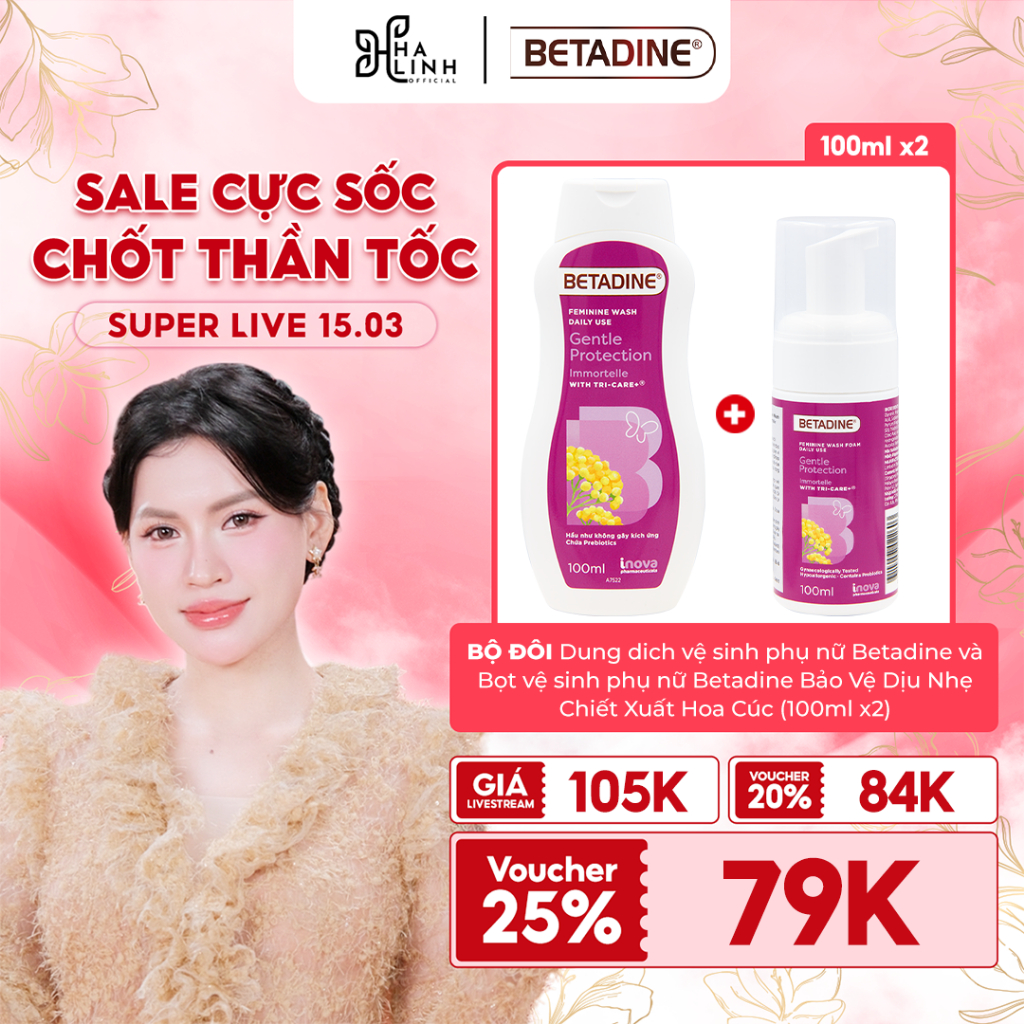 [VHL x BETADINE] Bộ đôi DDVS 100ml và Bọt vệ sinh phụ nữ Betadine 100ml
