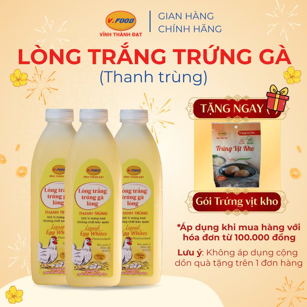 Lòng trắng trứng gà lỏng thanh trùng 1Kg từ V.FOOD giàu đạm, ít béo, tốt cho sức khỏe
