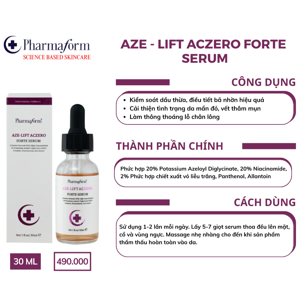 [cty] Aze - Lift Aczero Forte Serum Pharmaform- Tinh chất kiểm soát dầu nhờn, làm dịu và hỗ trợ giảm