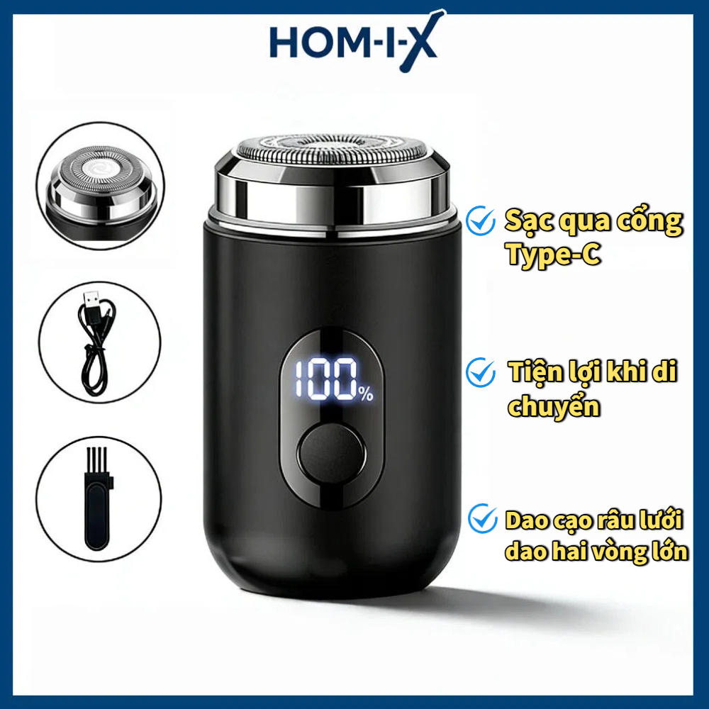 Máy cạo râu mini báo phần trăm pin thông minh Cao Cấp thiết kế nhỏ gọn, lưỡi dao sắc bén Dễ Mang Theo