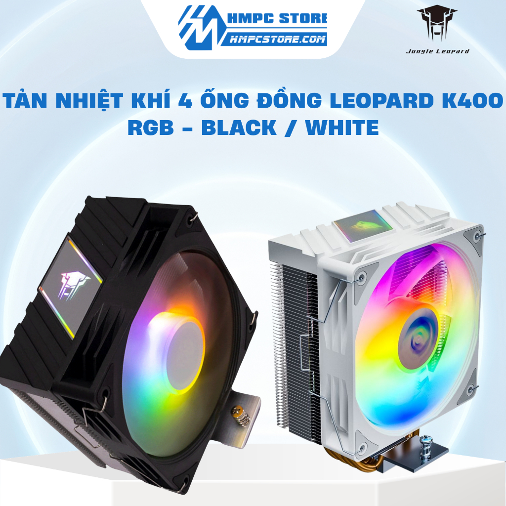 Tản nhiệt khí 4 ống đồng Leopard K400 RGB - Black / White - BH 12 tháng