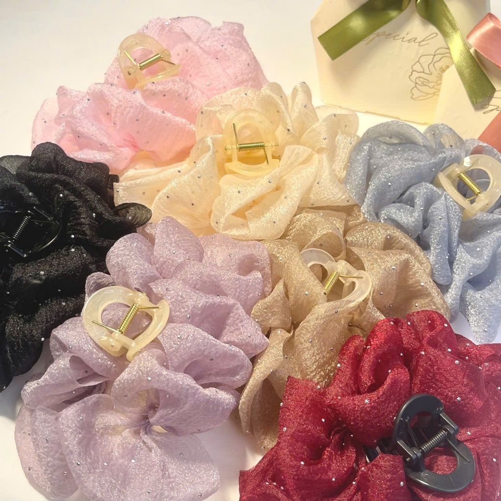 Kẹp cặp tóc lưới kim cương nơ đầu lưng lớn kẹp cá mập Đồ xinh Vân Lê MS119 dành cho nữ kẹp tóc đẹp