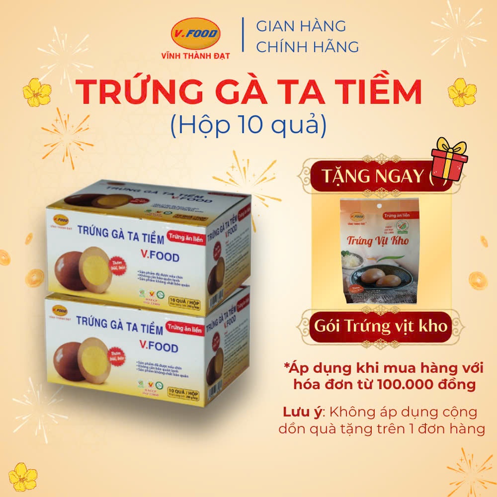 Trứng gà Ta tiềm V.Food ăn liền tiện lợi hộp 10 quả, làm từ trứng gà Ta nên trứng Nhỏ
