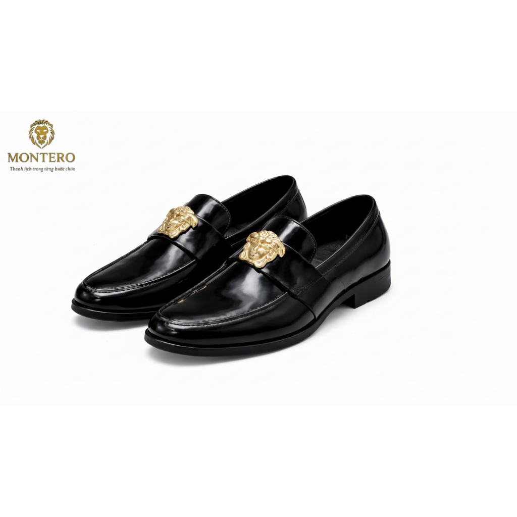 Giày lười nam da bóng - Đính Mác Vesac – Sang Trọng, Bền Đẹp, Dễ Phối Đồ