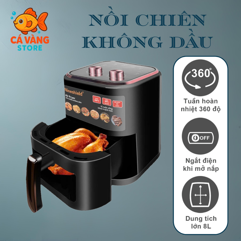 Nồi Chiên Không Dầu Nineshield KB-5005M 8L 1350W – Chiên Nướng Không Cần Dầu, Tự Ngắt Khi Mở Nắp