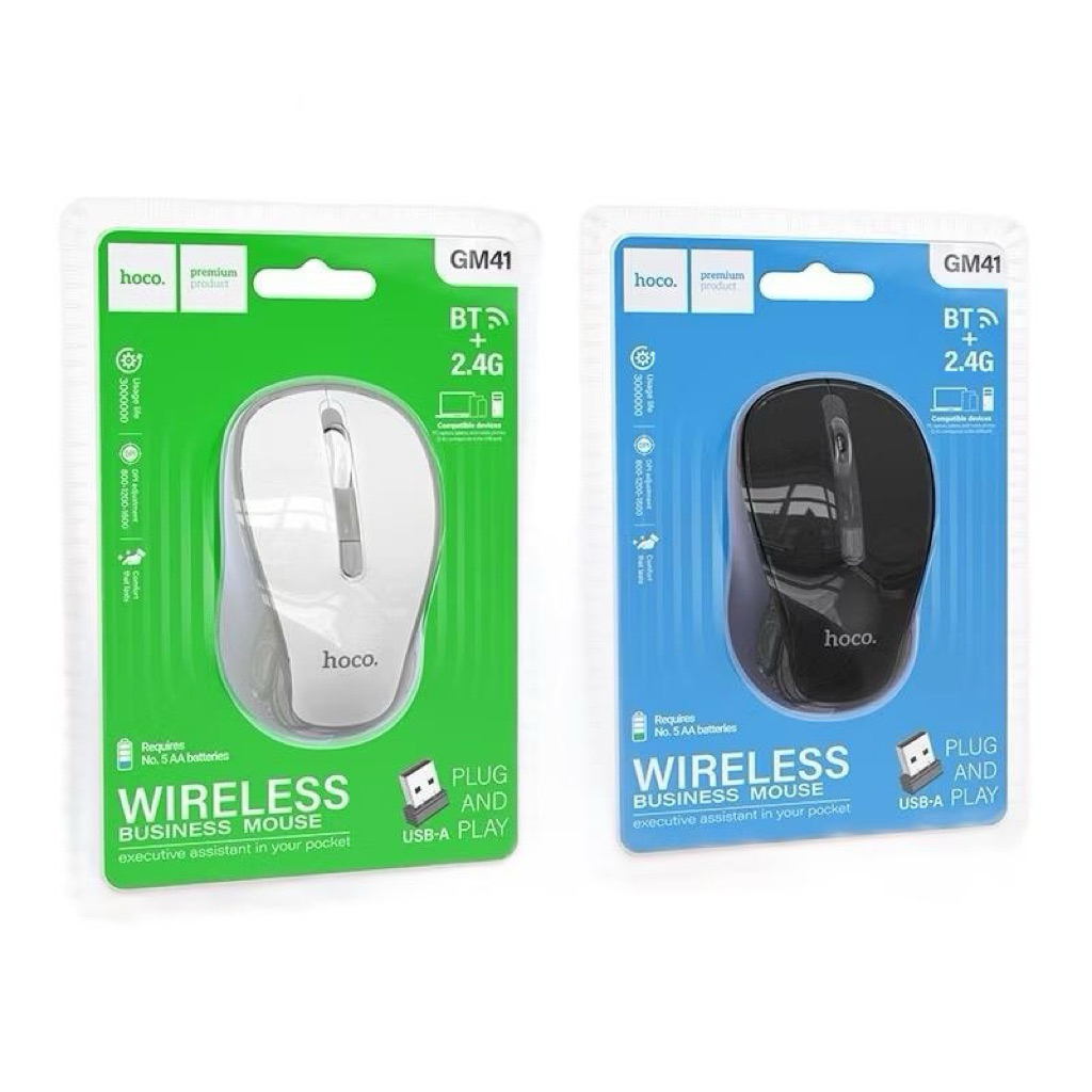 Hoco GM41 Chuột Không Dây Kinh Doanh Bluetooth 2.4G Plug and Play USB-A Màu Trắng & Đen