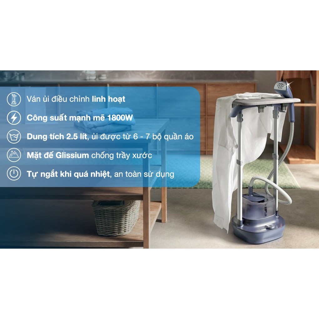 Bàn ủi hơi nước đứng Electrolux E5GS1-44MN 1800W,Tự ngắt khi quá nhiệt, mặt đế Glissium chống dính