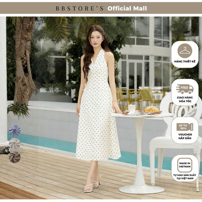 BBSTORE'S Đầm Dạo Phố Cotton Dài Dáng Xòe Cổ Yếm Kết Nút Bọc Nắp Túi Kiểu - DAC42B